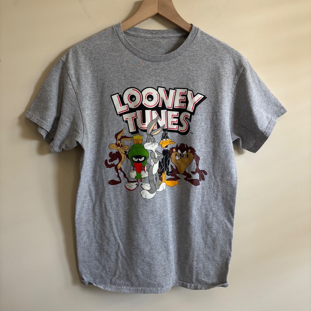 Looney Tunes Graphic T-Shirt Gray Bugs Bunny Daffy Duck Taz Marvin Mens Small